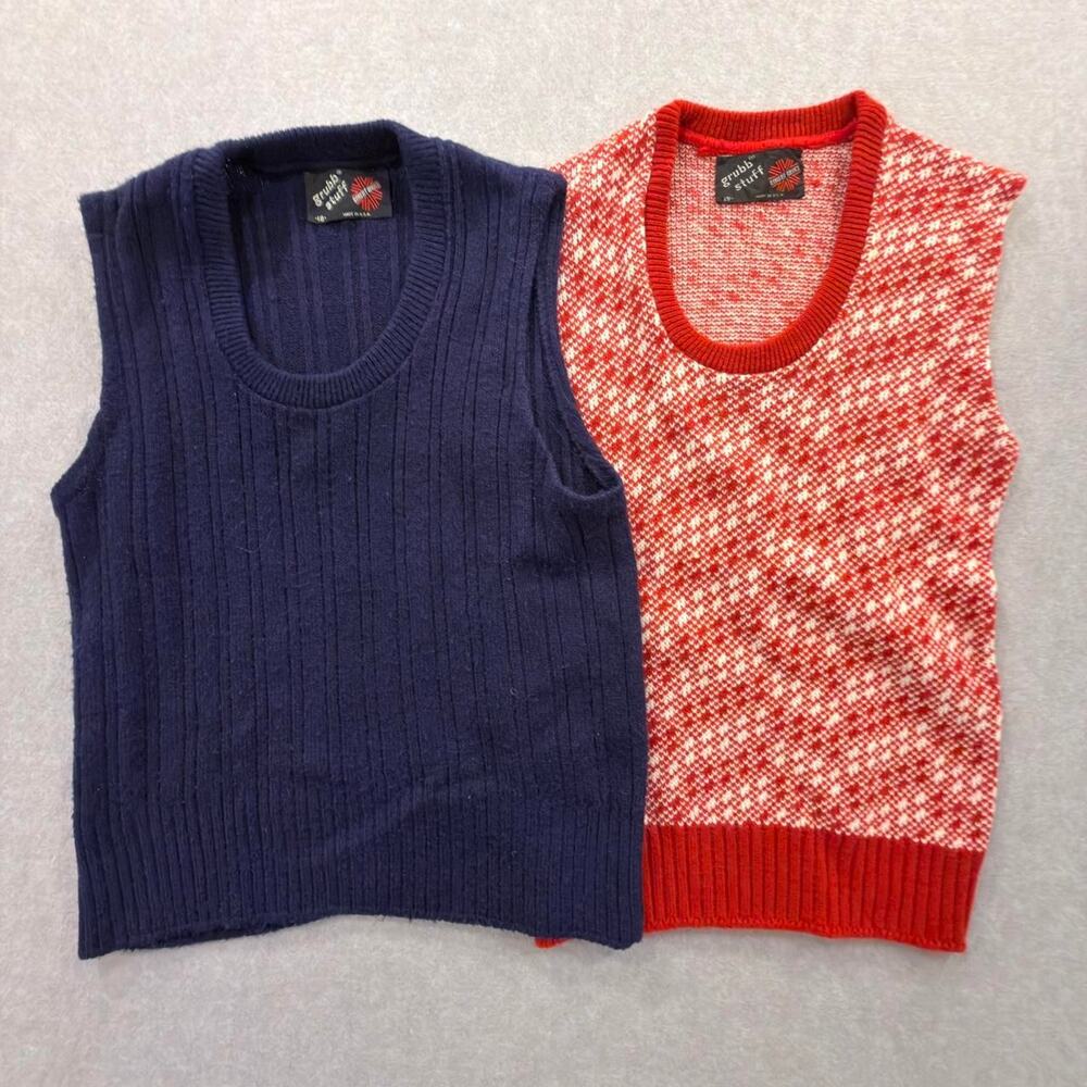 Grubb Stuff Robert Bruce Sweater Vest Lot 2 USA Vintage Red Blue Knit Size S/M